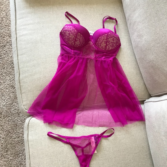 Victoria's Secret Other - Victoria's Secret Hot Pink Baby Doll Set NWT